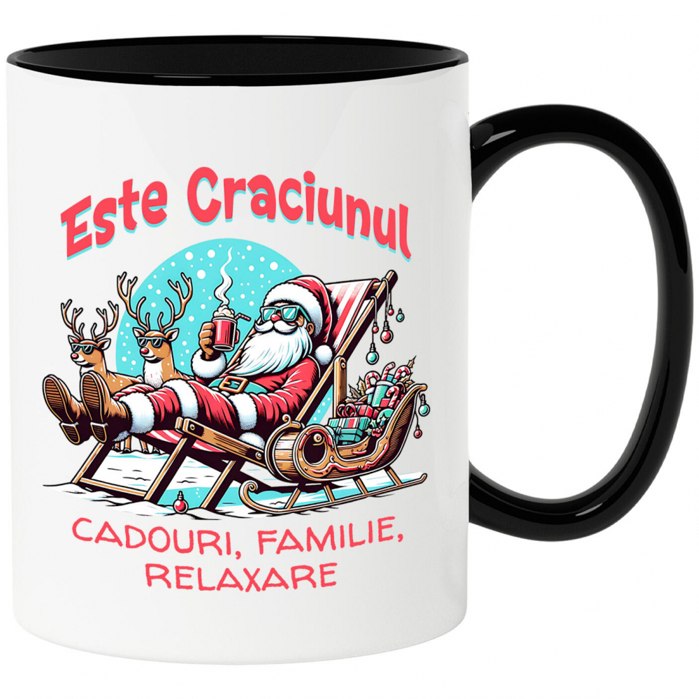 Cana Personalizata Moș Crăciun Vesel pe Șezlong cu Ciocolată Caldă – Cadouri Personalizate pentru Crăciun [1]