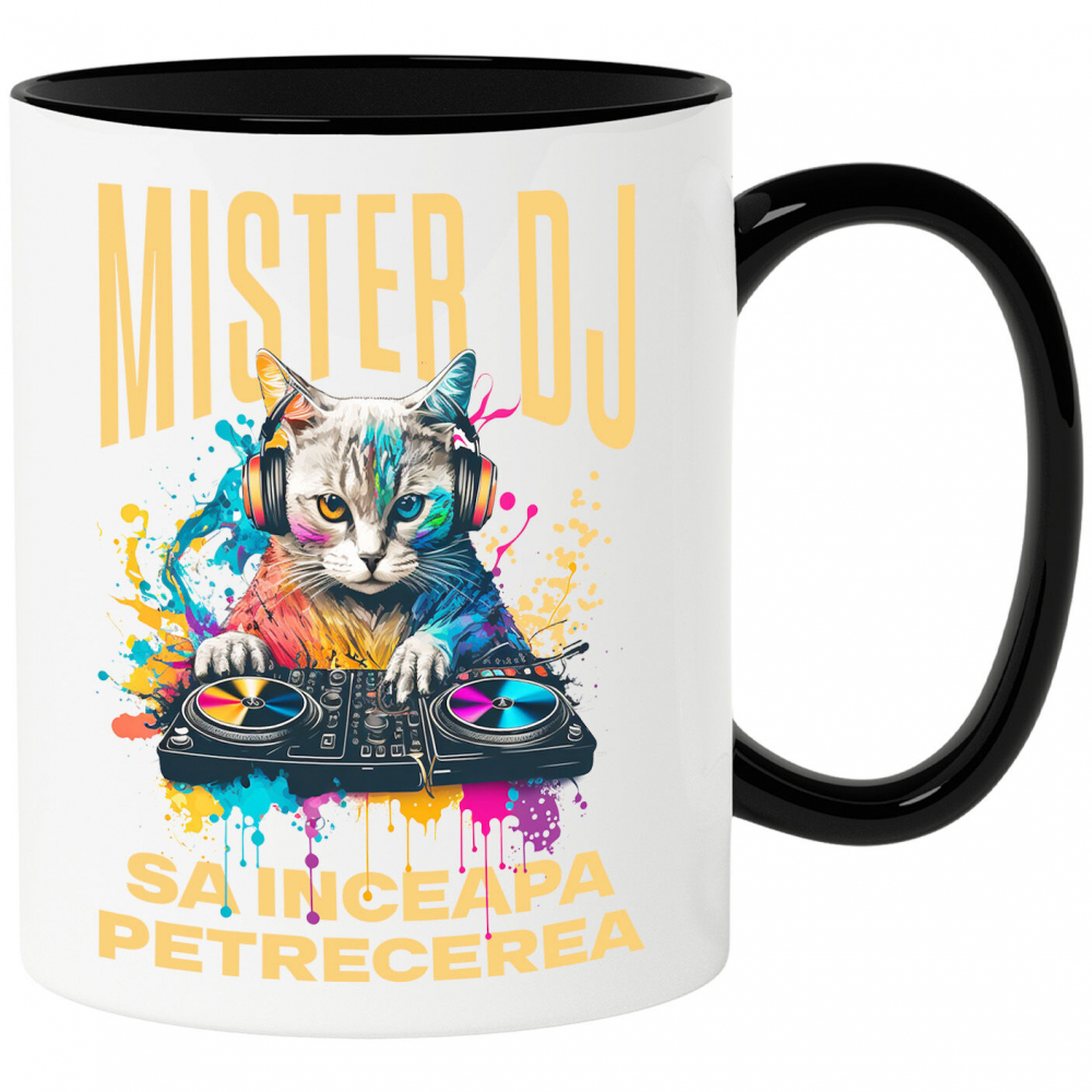 Cana Personalizata "Motan DJ Cu Casti Audio - Distracție Petrecere, Muzică și Zi Aniversară" [1]