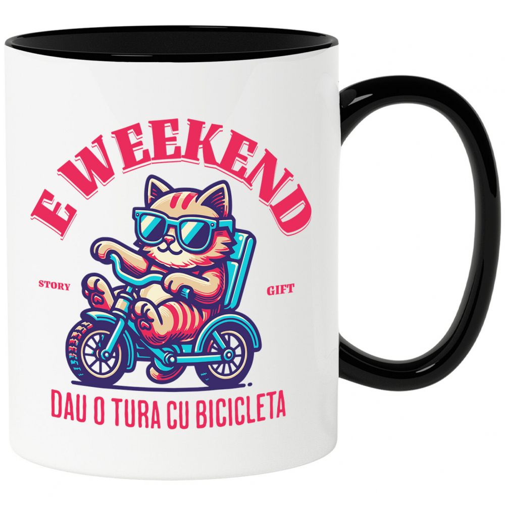 Cana Personalizata "Motan Cu Ochelari De Soare Pe Tricicletă - Weekend Plimbare cu Bicicleta" [1]