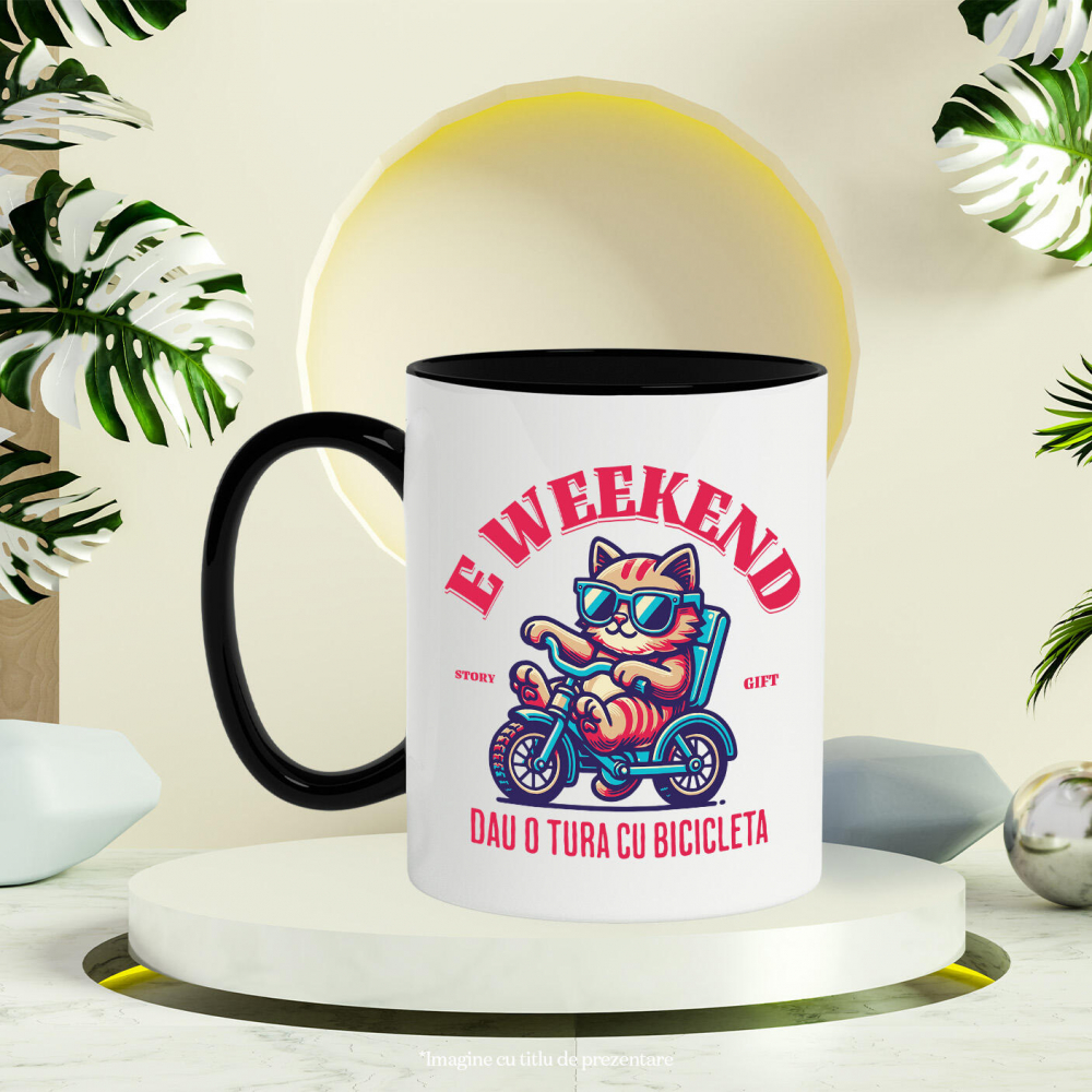 Cana Personalizata "Motan Cu Ochelari De Soare Pe Tricicletă - Weekend Plimbare cu Bicicleta" [3]