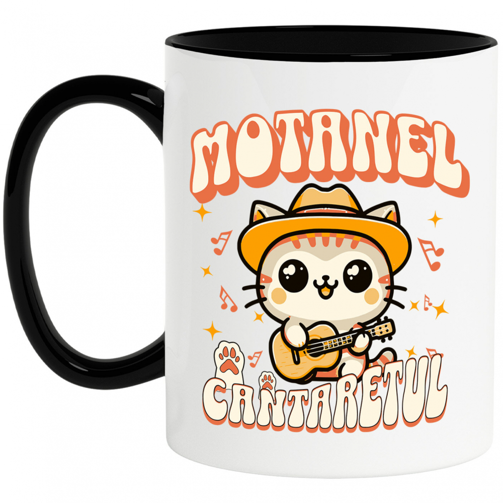 Cana Personalizata Motan Cu Pălărie Mexicană și Chitară – Cadou Personalizat Motănel Cântărețul pentru Copii și Familie [1]