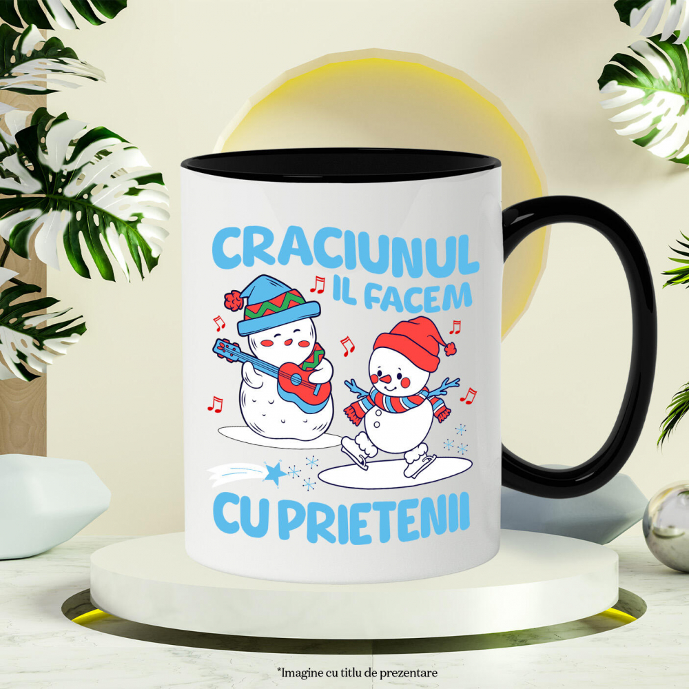 Cana Personalizata Crăciun cu prietenii – Cadouri personalizate cu oameni de zăpadă, patinaj și cântăreț la chitară [3]