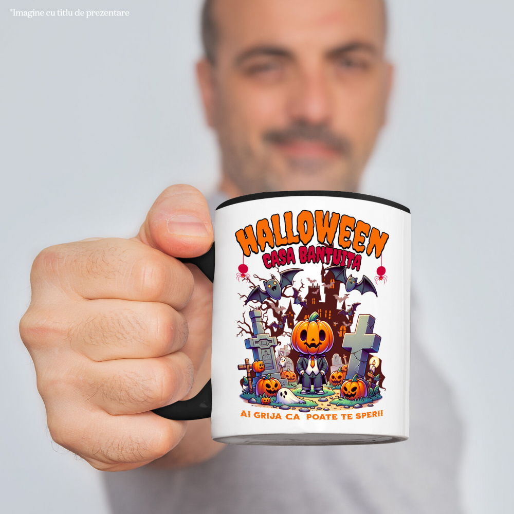 Cana Personalizata Om cu Cap De Dovleac și Mesaj Halloween | Casa Bântuită | Cadouri Personalizate pentru Halloween [2]
