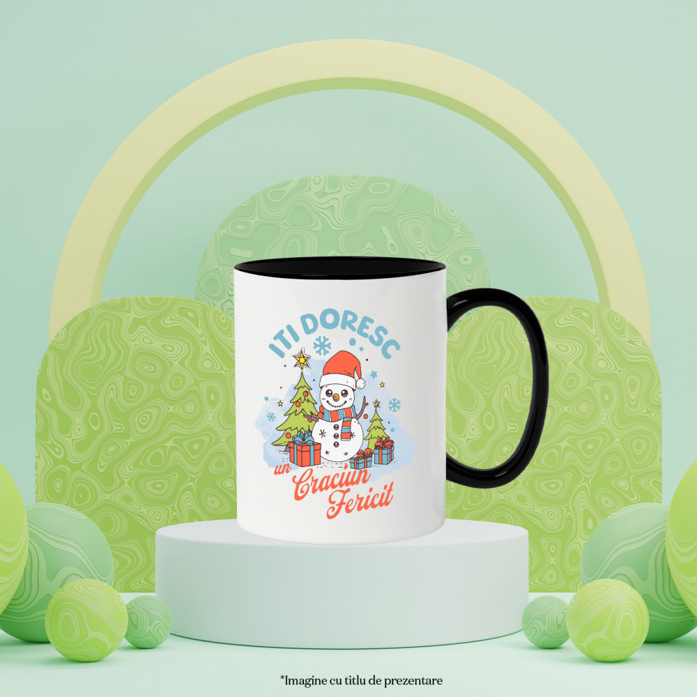 Cana Personalizata Om de Zăpadă Vesel cu Căciulă Moș Crăciun - Cadouri Personalizate de Crăciun [3]