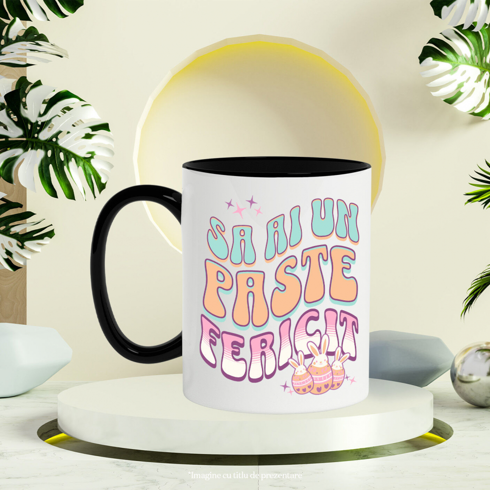 Cana Personalizata "Ouă Colorate cu Iepuri Albi - Paște Fericit, Cadou de Sărbători" [3]