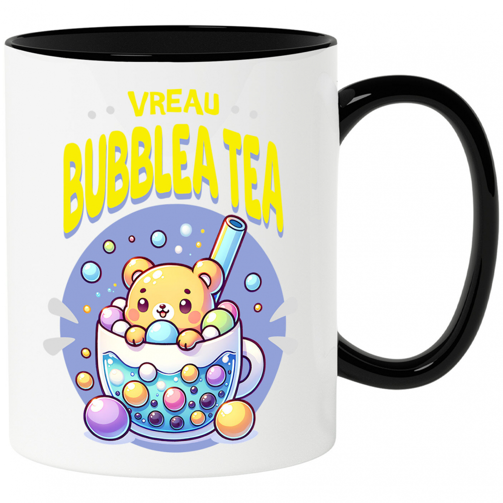 Cana Personalizata „Pahar cu Bule și Ursuleț pentru Ceai Rece - Bubble Tea Cadou Personalizat” [1]