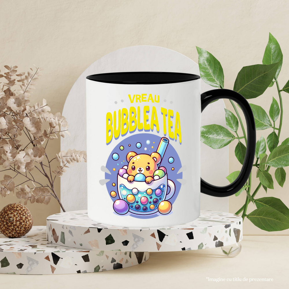 Cana Personalizata „Pahar cu Bule și Ursuleț pentru Ceai Rece - Bubble Tea Cadou Personalizat” [3]