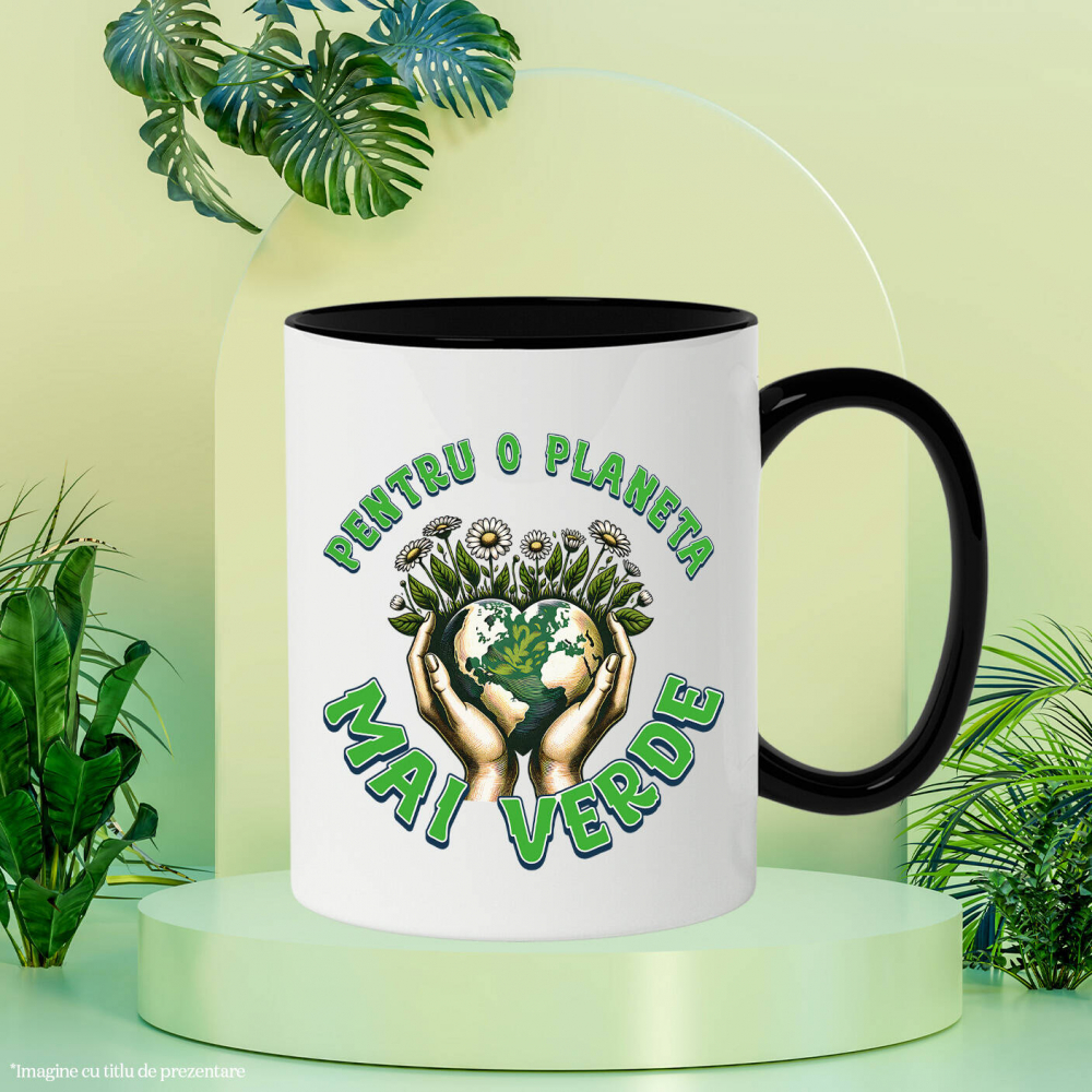 Cana Personalizata "Produse personalizate ecologice – Pământ în formă de inimă și flori de margarete pentru o planetă mai verde" [3]