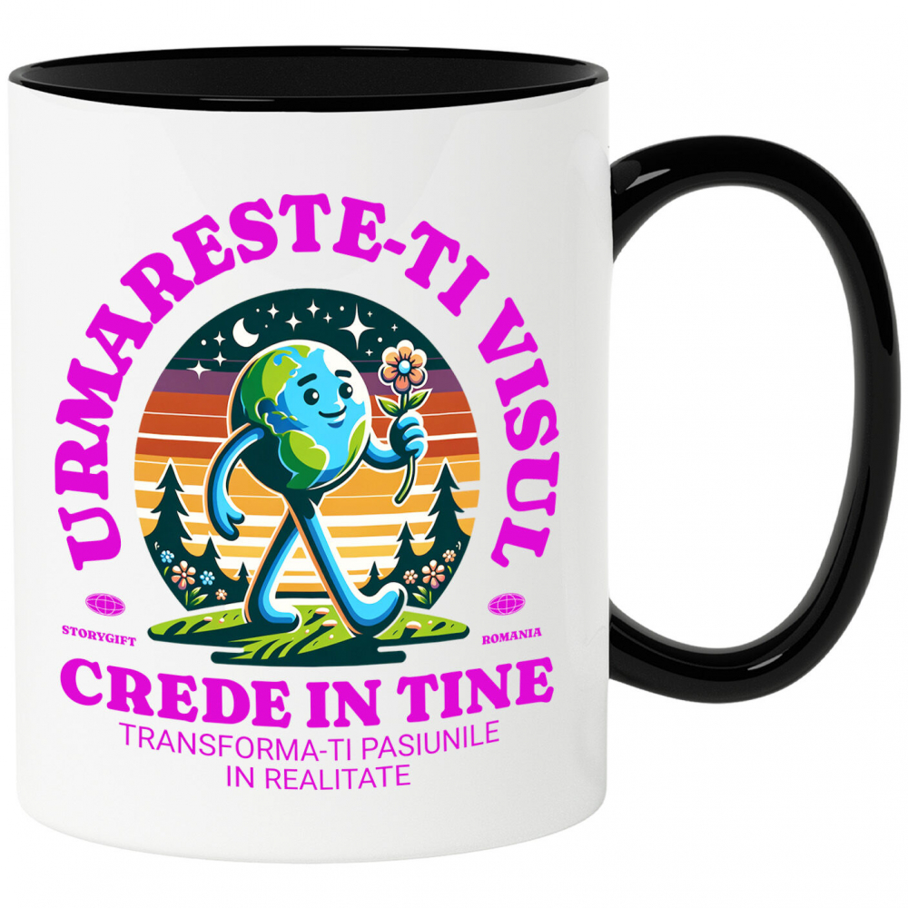 Cana Personalizata "Produse personalizate inspiraționale – Pământ mergător și floare roșie pentru a-ți urma visul" [1]