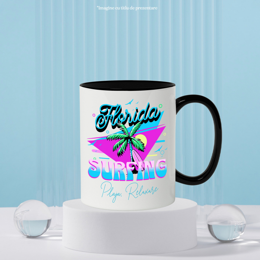 Cana Personalizata "Produse personalizate pentru vacanță – Palmier cu nuci de cocos și placă de surf în Florida pentru surfing" [3]