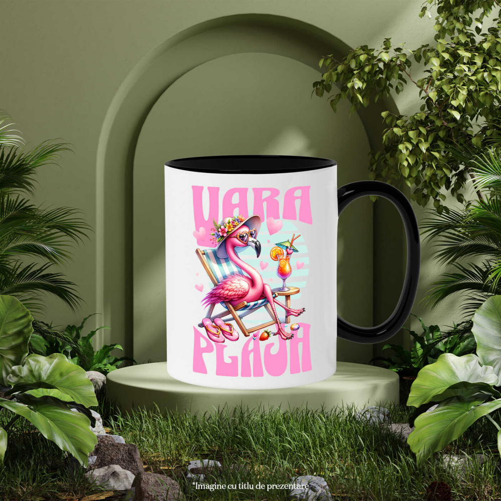 Cana Personalizata "Produse personalizate pentru vară – Flamingo roz cu pălărie florală și cocktail pentru vacanță la plajă" [3]