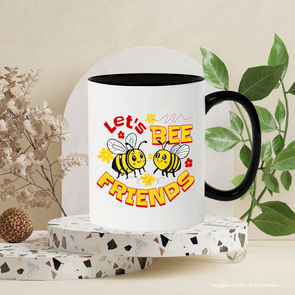 Cana Personalizata Cadouri personalizate prieteni și familie – Pereche albine vesele și flori colorate [3]