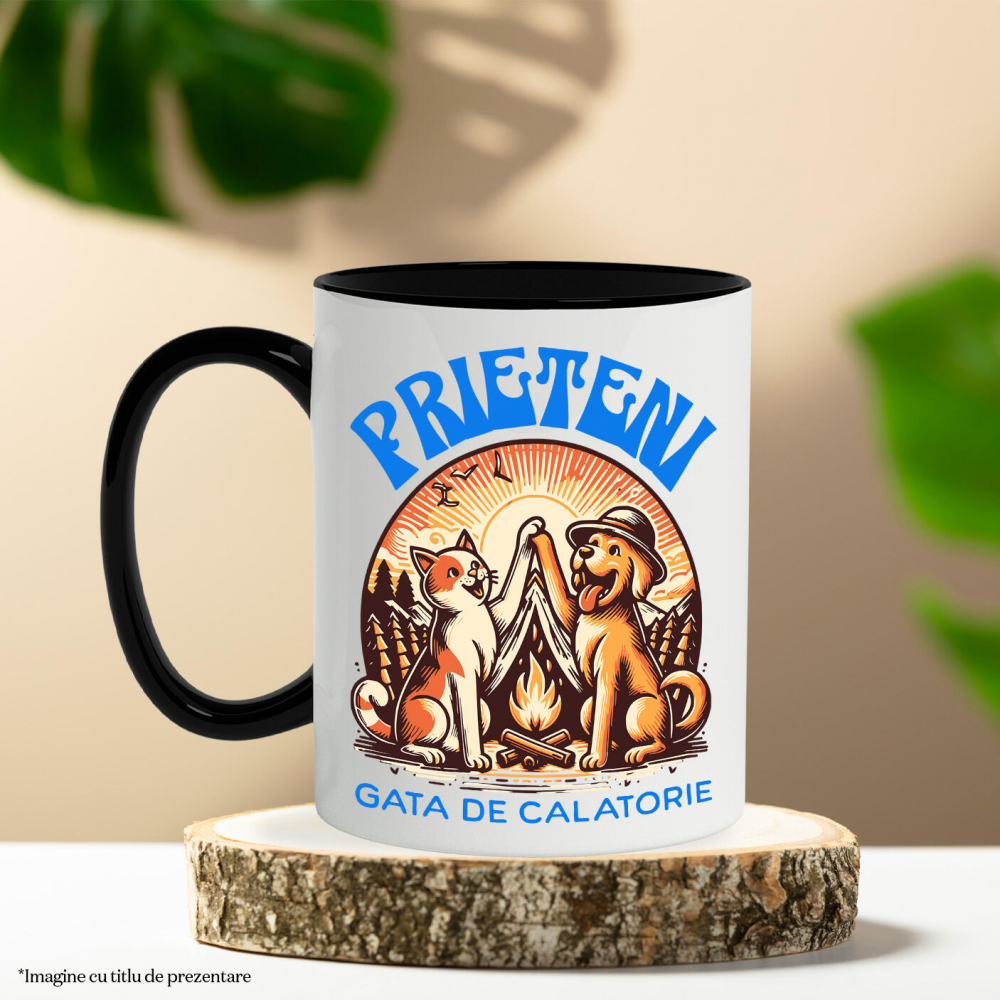 Cana Personalizata "Pereche Perfectă: Câine și Pisică la Foc de Tabără – Aventură cu Prieteni Gata de Călătorie" [3]