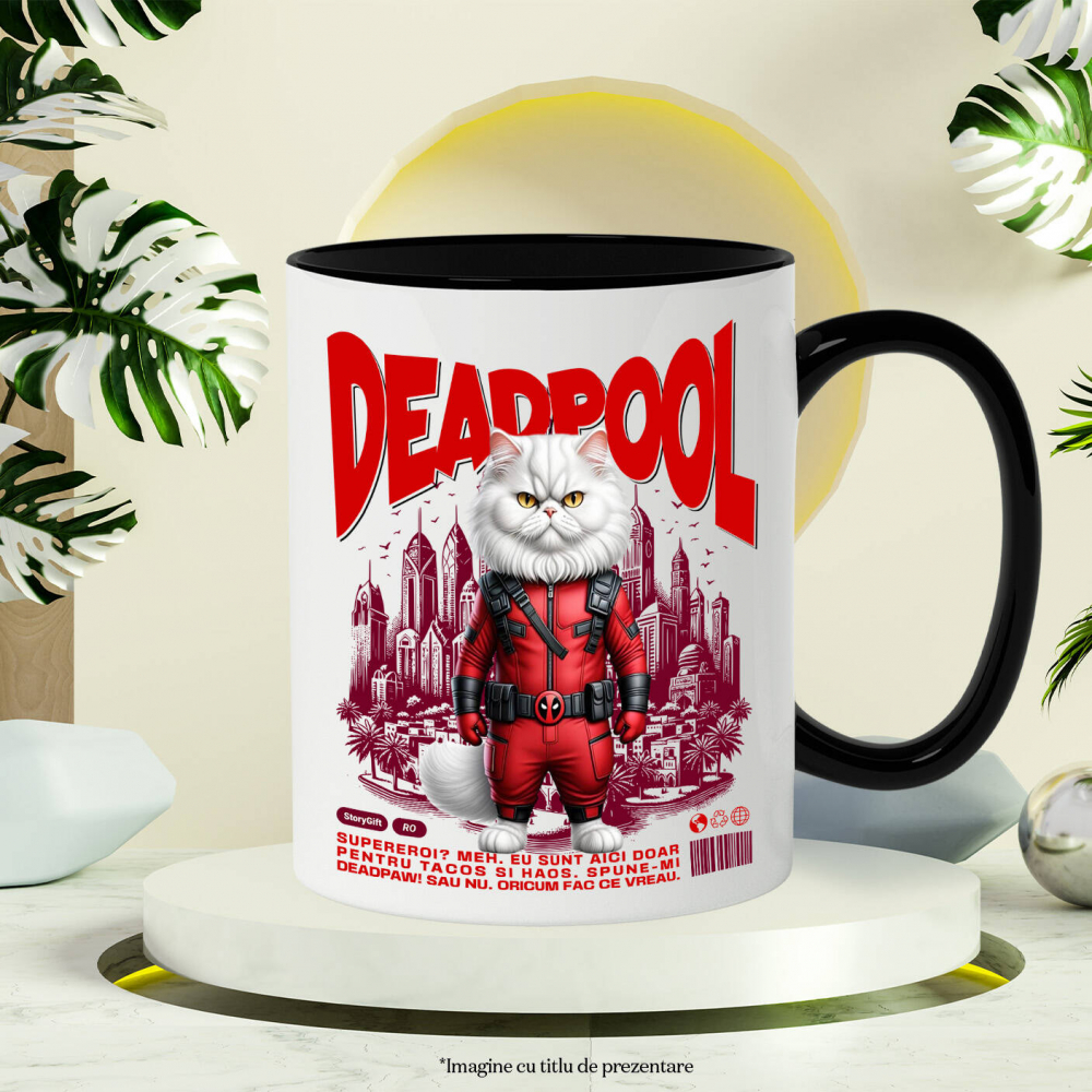 Cana Personalizata Pisică Persană în Costum Deadpool – Supererou Haioș și Personalizat [3]