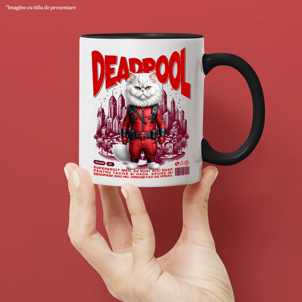 Cana Personalizata Pisică Persană în Costum Deadpool – Supererou Haioș și Personalizat [2]