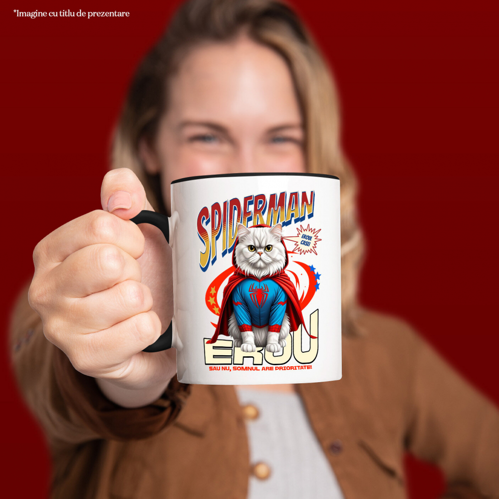 Cana Personalizata Pisică Persan în Costum Spider-Man - Cadou Personalizat pentru Iubitorii de Pisici și Copii [2]