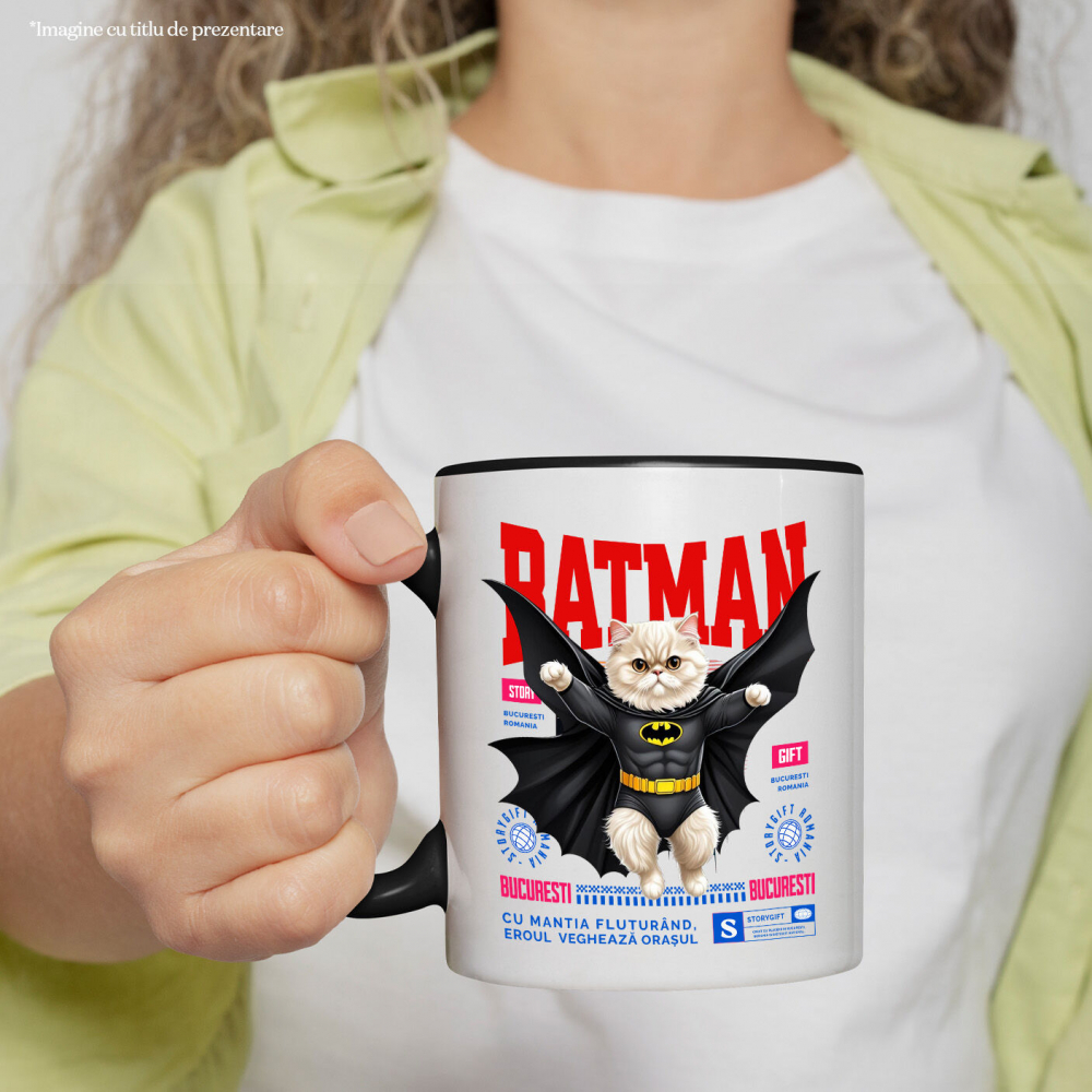 Cana Personalizata Pisica Persană în Costum de Batman – Supererou Haioasă pentru Iubitorii de Pisici și Copii [2]