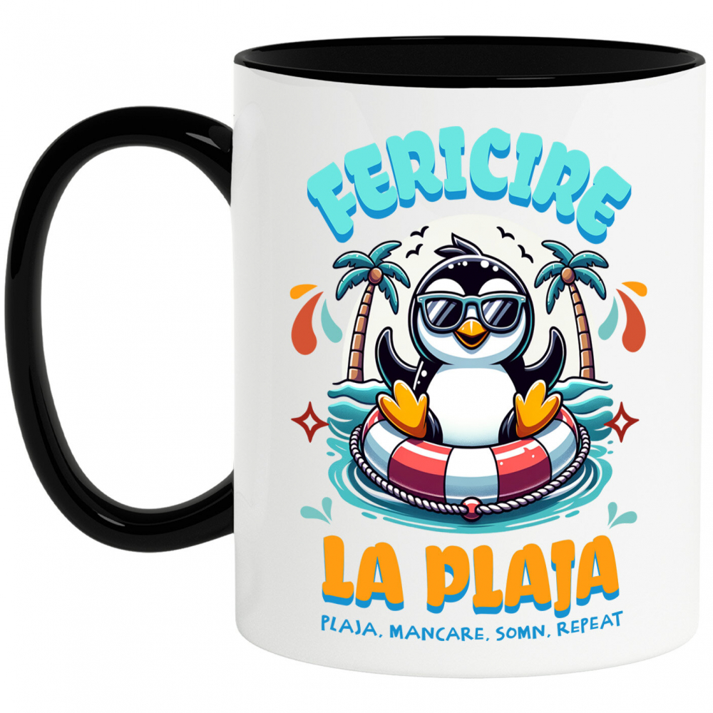 Cana Personalizata "Produse personalizate pentru vacanță – Pinguin cu ochelari de soare pe plaja tropicala pentru familie și copii" [1]