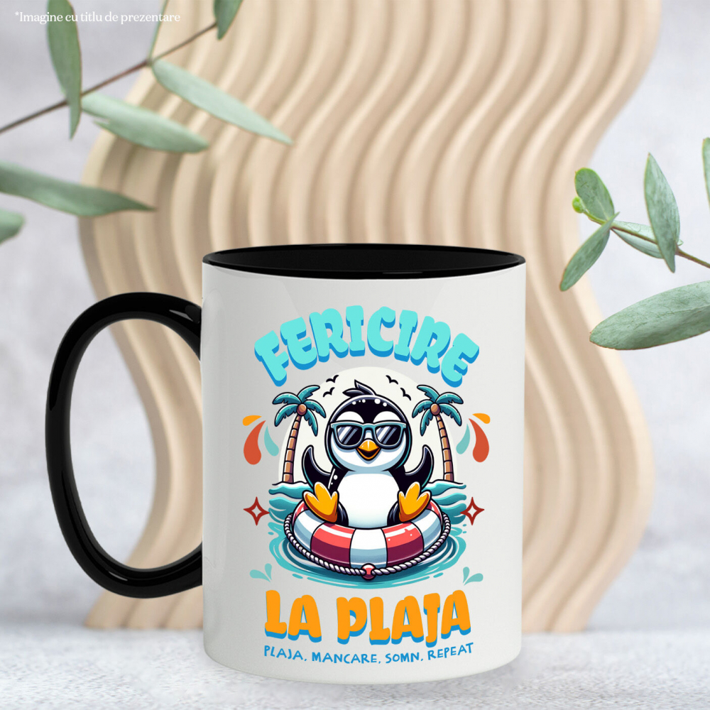 Cana Personalizata "Produse personalizate pentru vacanță – Pinguin cu ochelari de soare pe plaja tropicala pentru familie și copii" [3]