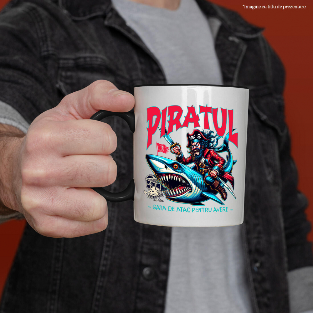 Cana Personalizata Pirat Nervos pe Rechin cu Sabie - Cadou Personalizat pentru Copii și Tati [2]