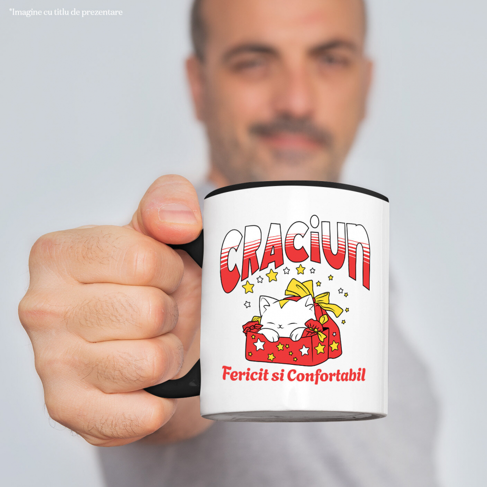 Cana Personalizata Pisica Albă în Cutie de Cadou Roșie – Crăciun Fericit și Confortabil [2]