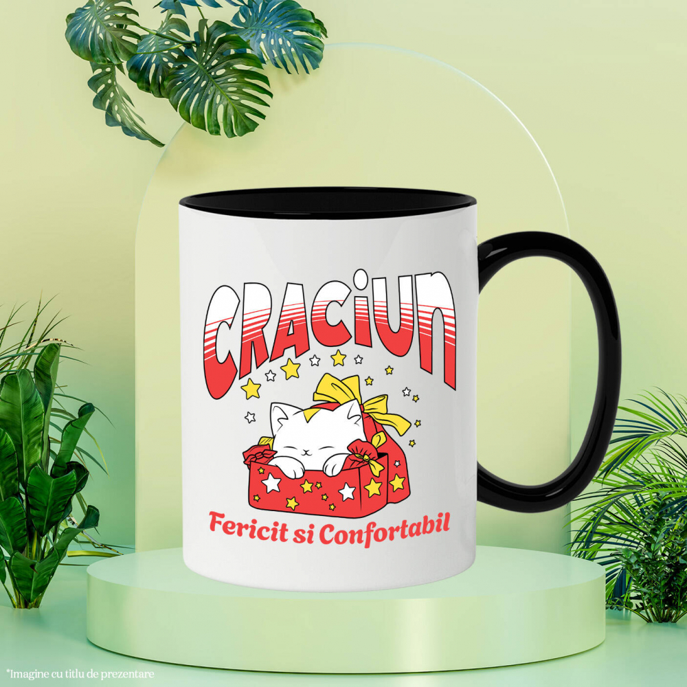 Cana Personalizata Pisica Albă în Cutie de Cadou Roșie – Crăciun Fericit și Confortabil [3]