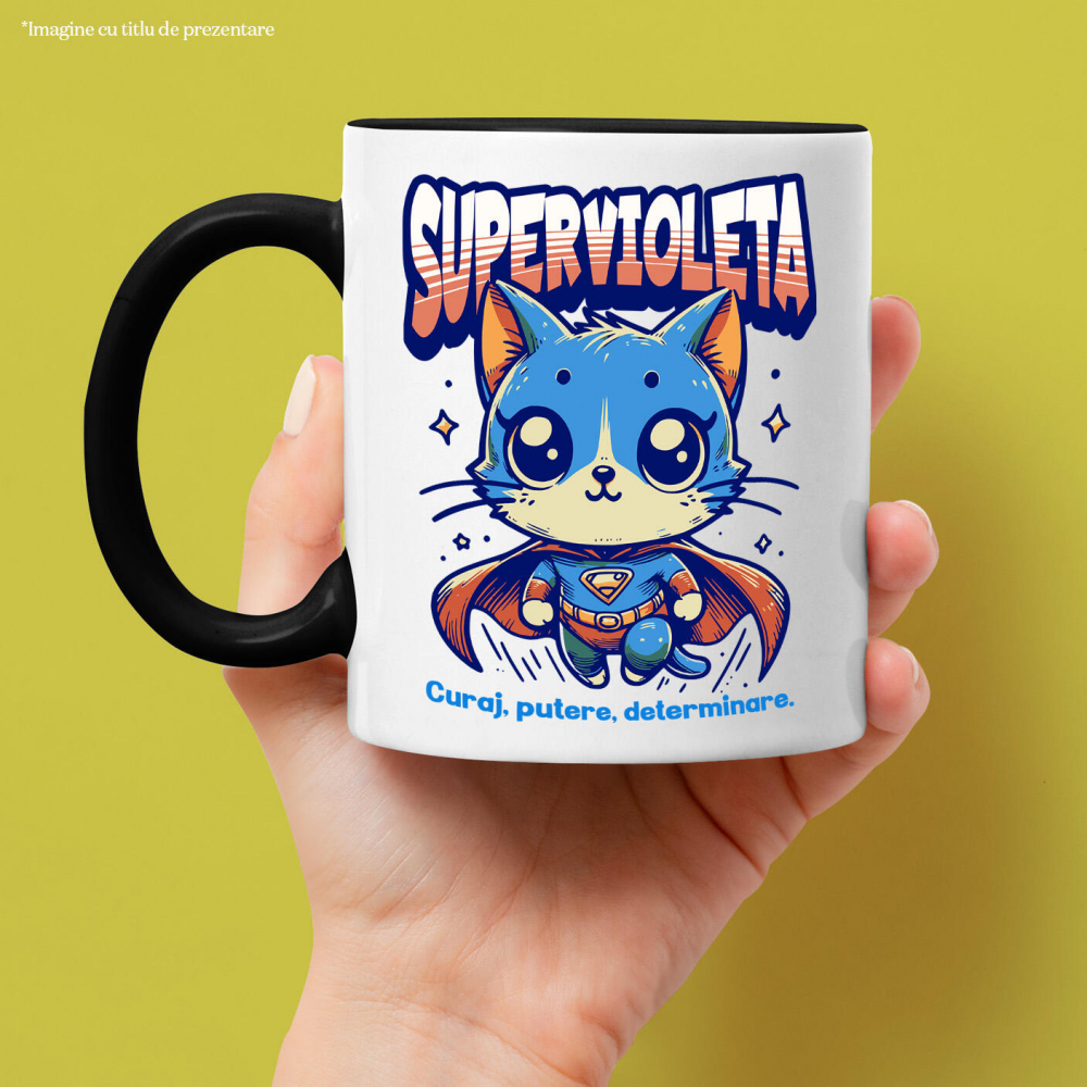 Cana Personalizata Pisica Albastră În Costum De Super Erou – Cadou Personalizat „SuperVioleta Curaj Putere Determinare” [2]