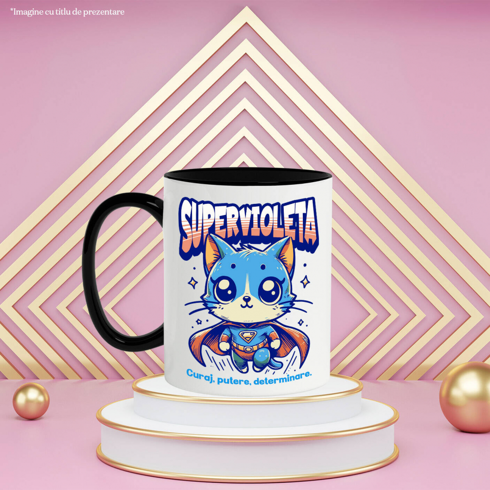Cana Personalizata Pisica Albastră În Costum De Super Erou – Cadou Personalizat „SuperVioleta Curaj Putere Determinare” [3]