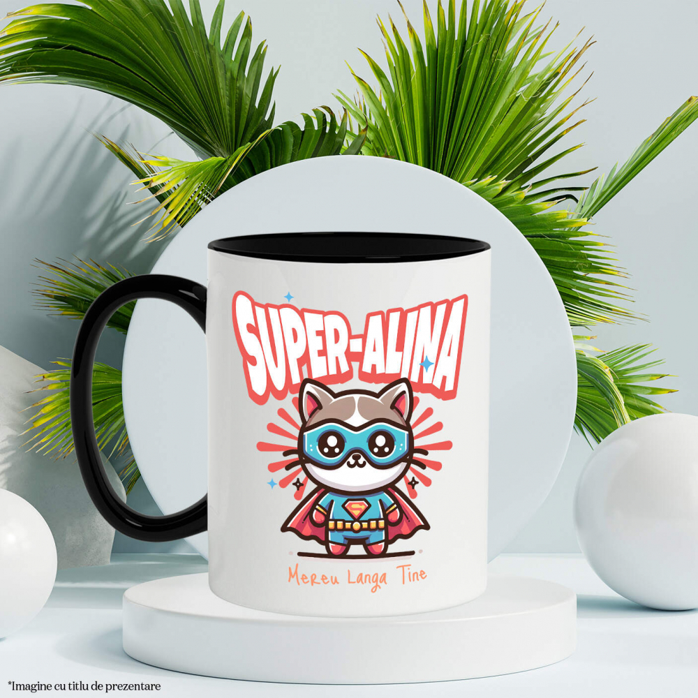 Cana Personalizata Pisica Animată Cu Masca Si Costum De Super Erou – Cadou Personalizat Pentru Copii [3]