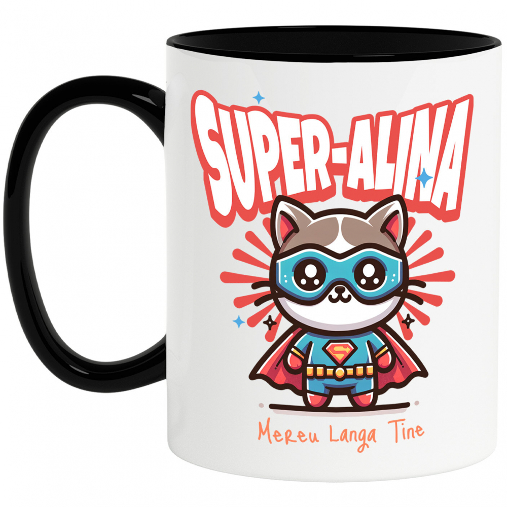 Cana Personalizata Pisica Animată Cu Masca Si Costum De Super Erou – Cadou Personalizat Pentru Copii [1]