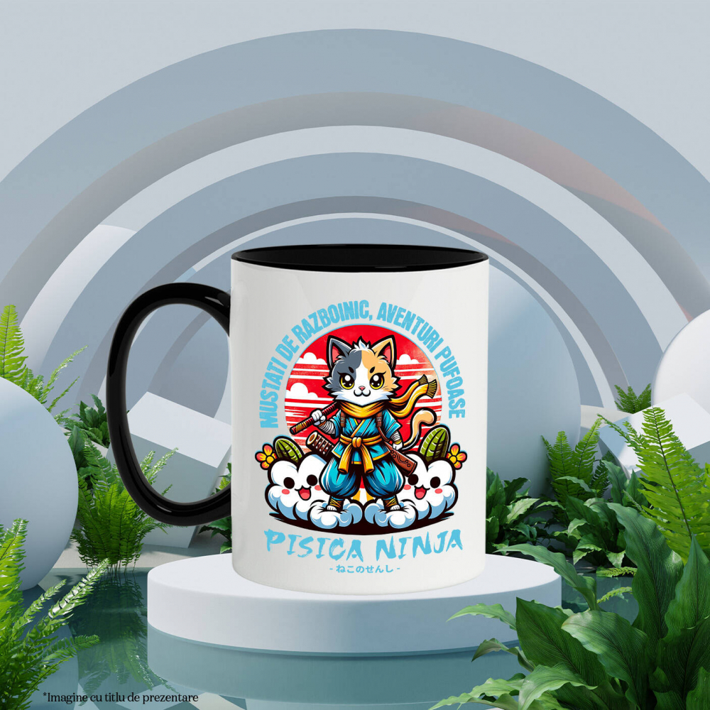 Cana Personalizata Pisică Ninja Colorată cu Mustăți de Războinic – Aventuri Pufoase pe Nori [3]