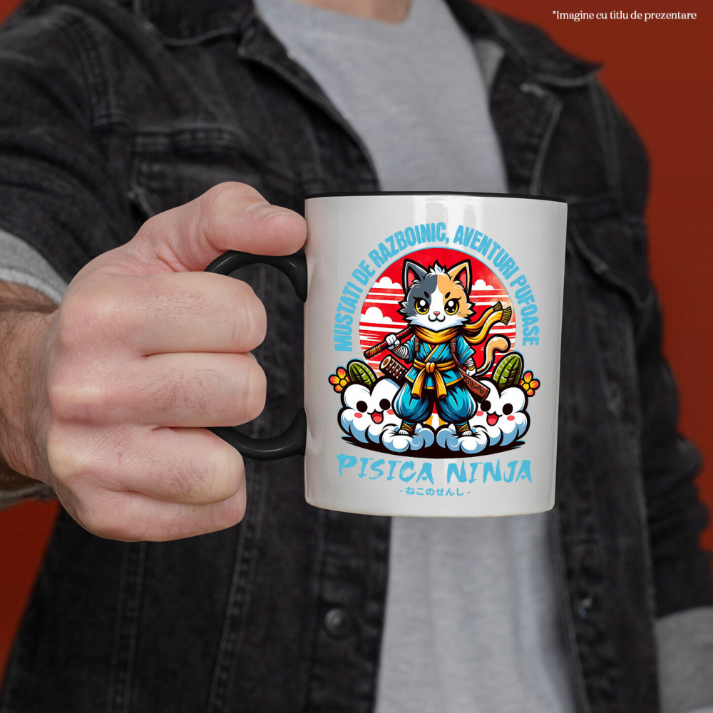 Cana Personalizata Pisică Ninja Colorată cu Mustăți de Războinic – Aventuri Pufoase pe Nori [2]