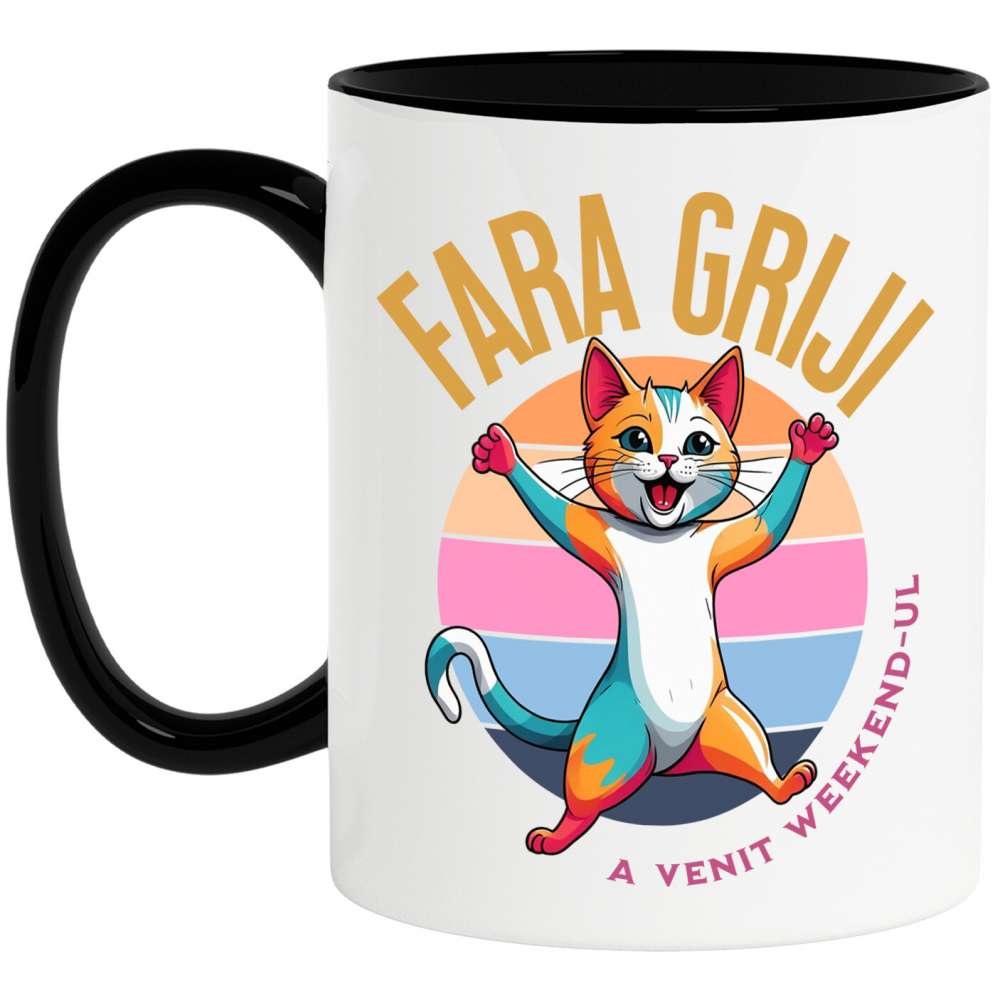 Cana Personalizata Pisica Colorată Veselă „Fără Griji A Venit Weekend-ul” – Cadou Amuzant Pentru Iubitorii De Pisici [1]