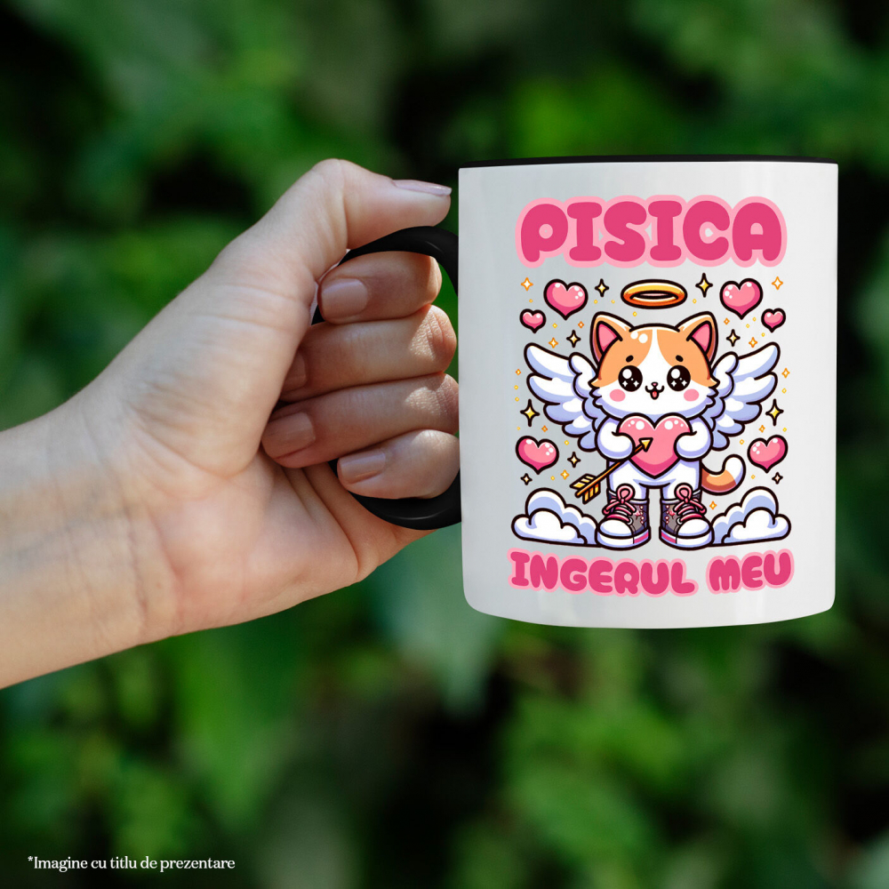 Cana Personalizata Pisica Cu Aripi și Inimă Cu Săgeată - Cadou Personalizat „Pisica Îngerul Meu” pentru Familie și Prieteni [2]