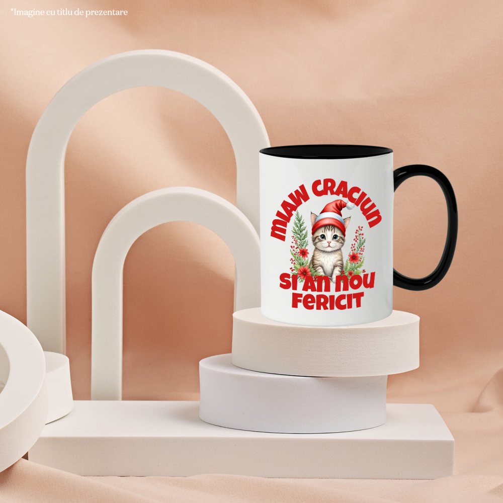 Cana Personalizata Pisica cu Căciulă de Crăciun – Miaw Crăciun și An Nou Fericit pentru Iubitorii de Animale [3]