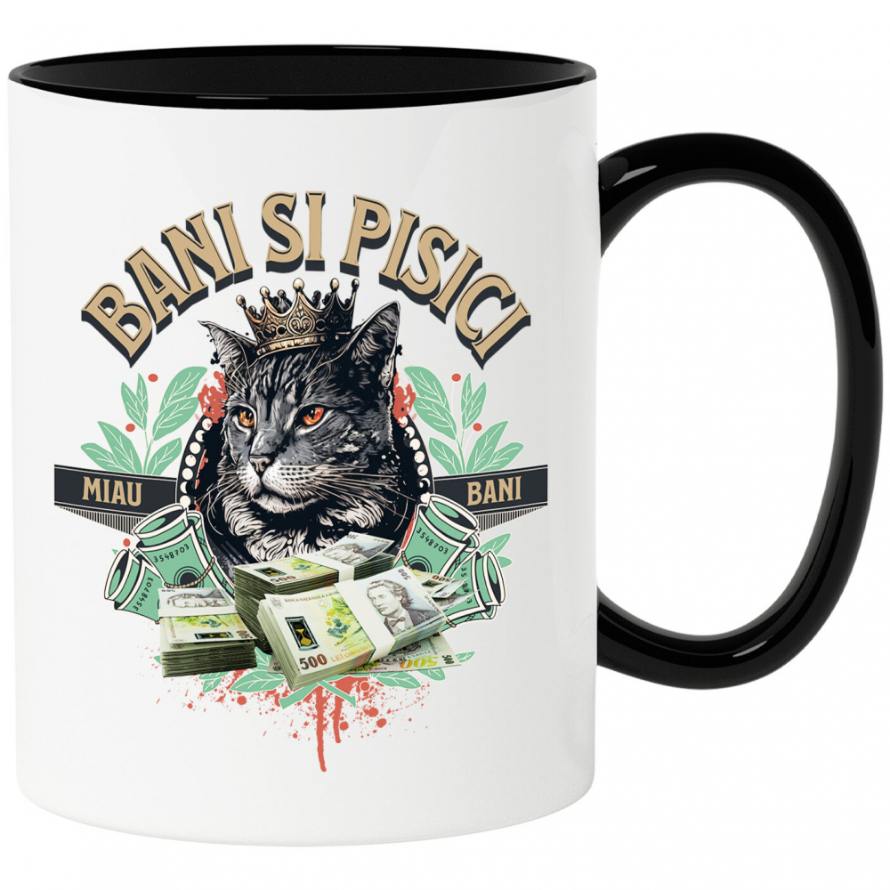 Cana Personalizata Pisică Regină cu Teancuri de Bancnote 500 RON – Cadou Personalizat pentru Familie, Copii, Tati, Prieteni [1]