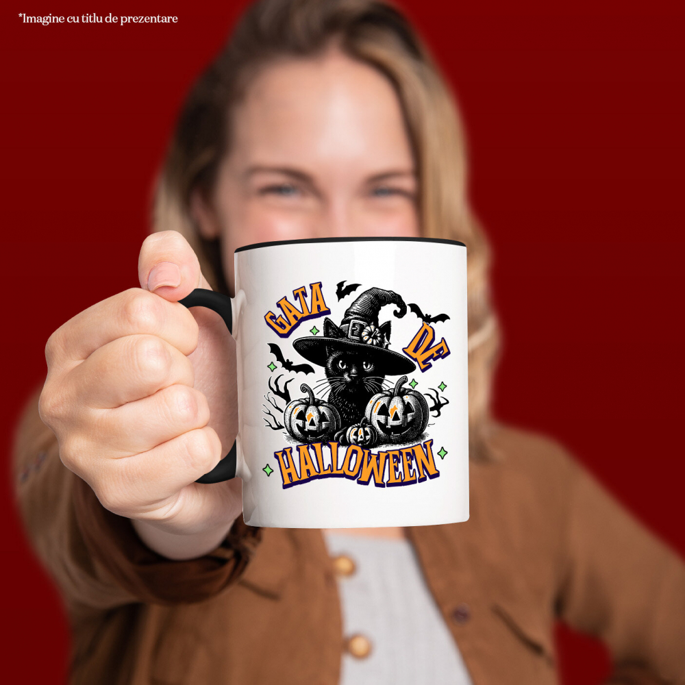 Cana Personalizata Pisica cu Pălărie de Halloween și Dovleci de Horror | Costum Pisică Tematic Halloween [2]