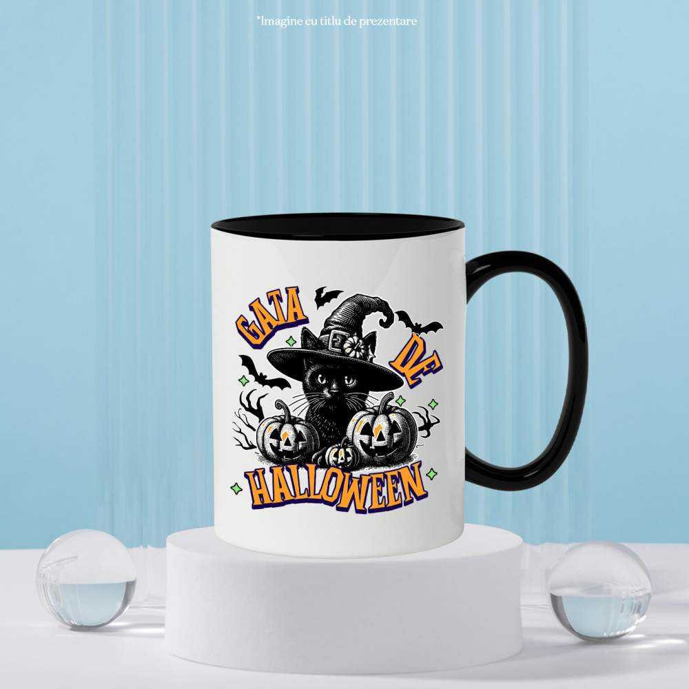 Cana Personalizata Pisica cu Pălărie de Halloween și Dovleci de Horror | Costum Pisică Tematic Halloween [3]