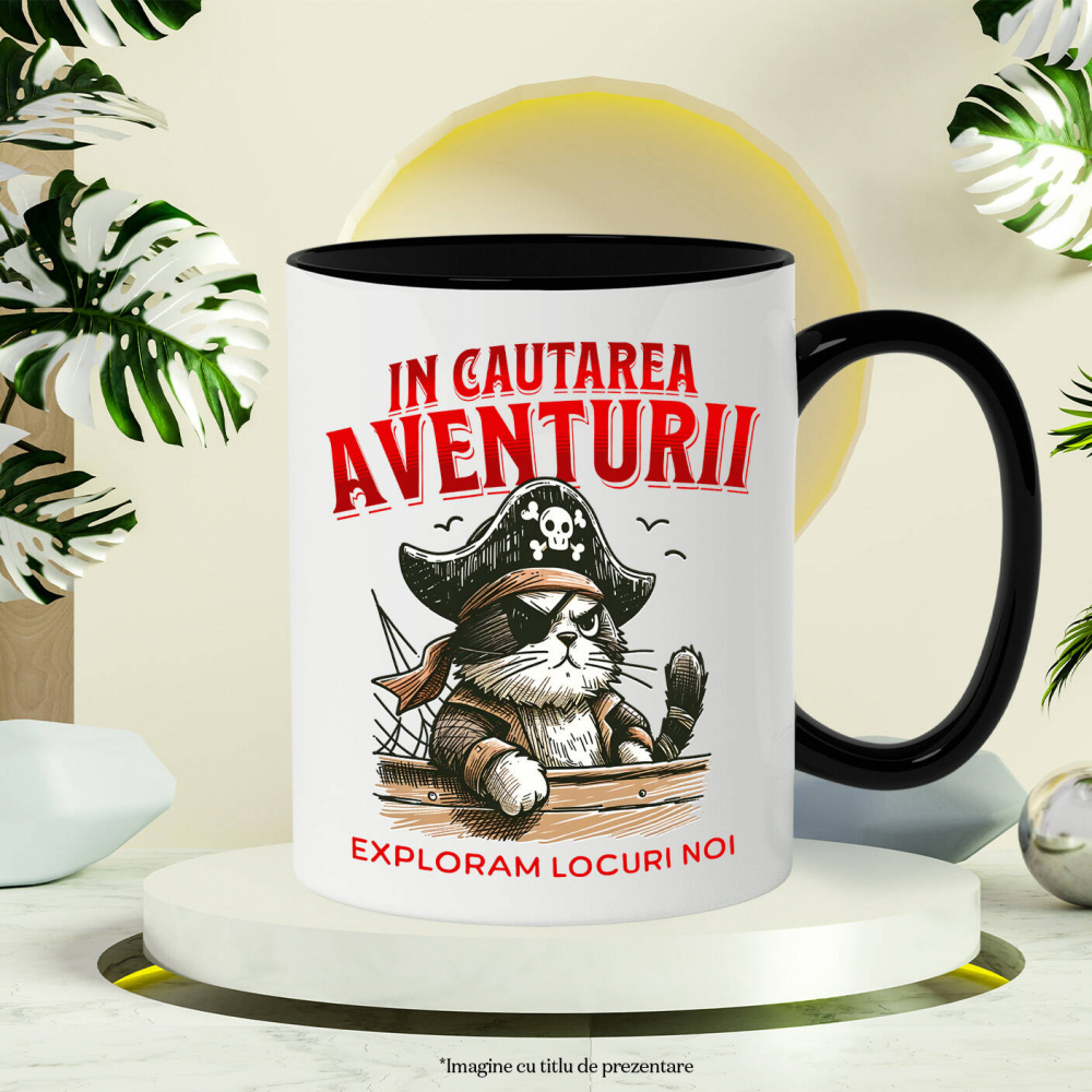 Cana Personalizata Tricou Personalizat Pisică Pirat – "Explorăm Locuri Noi" | Cadou pentru Aventurieri și Iubitori de Pisici [3]
