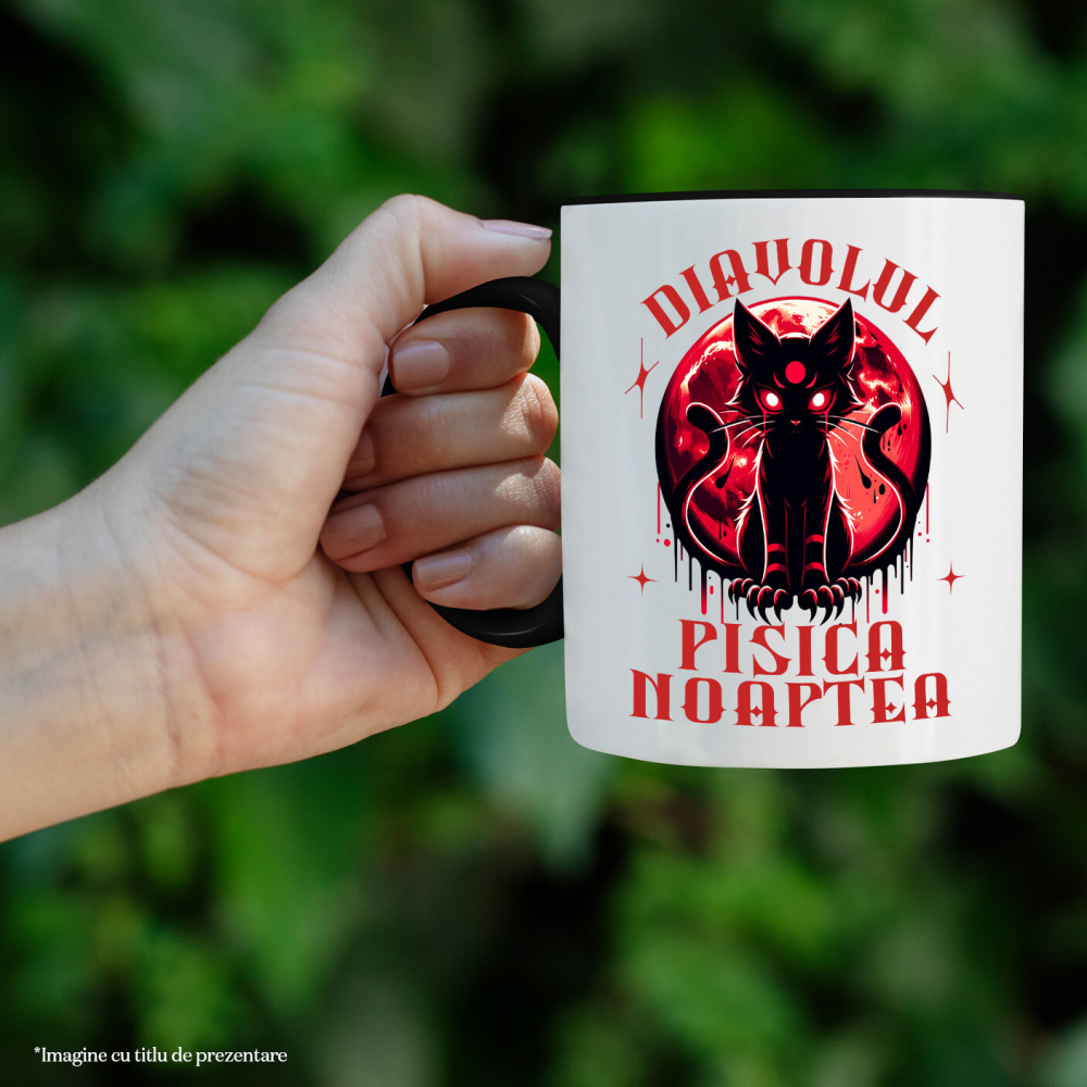 Cana Personalizata Pisica Horror cu Ochi Roșii | Diavolul Pisica de Halloween [2]