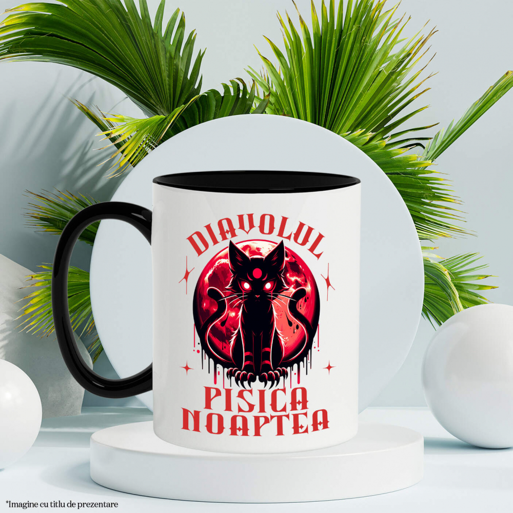 Cana Personalizata Pisica Horror cu Ochi Roșii | Diavolul Pisica de Halloween [3]