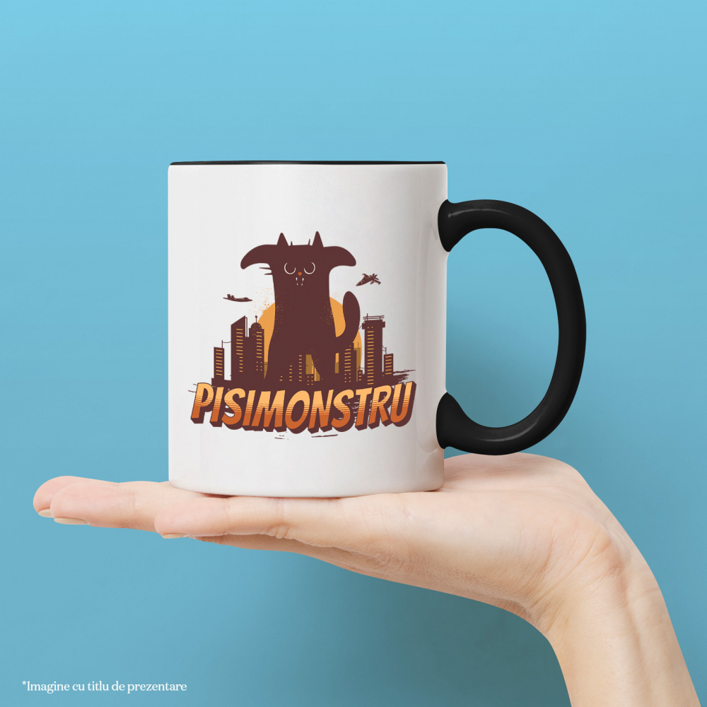 Cana Personalizata Pisica Imensă Neagră cu Text PisiMonstru – Cadou Personalizat pentru Iubitorii de Motani și Pisici [2]