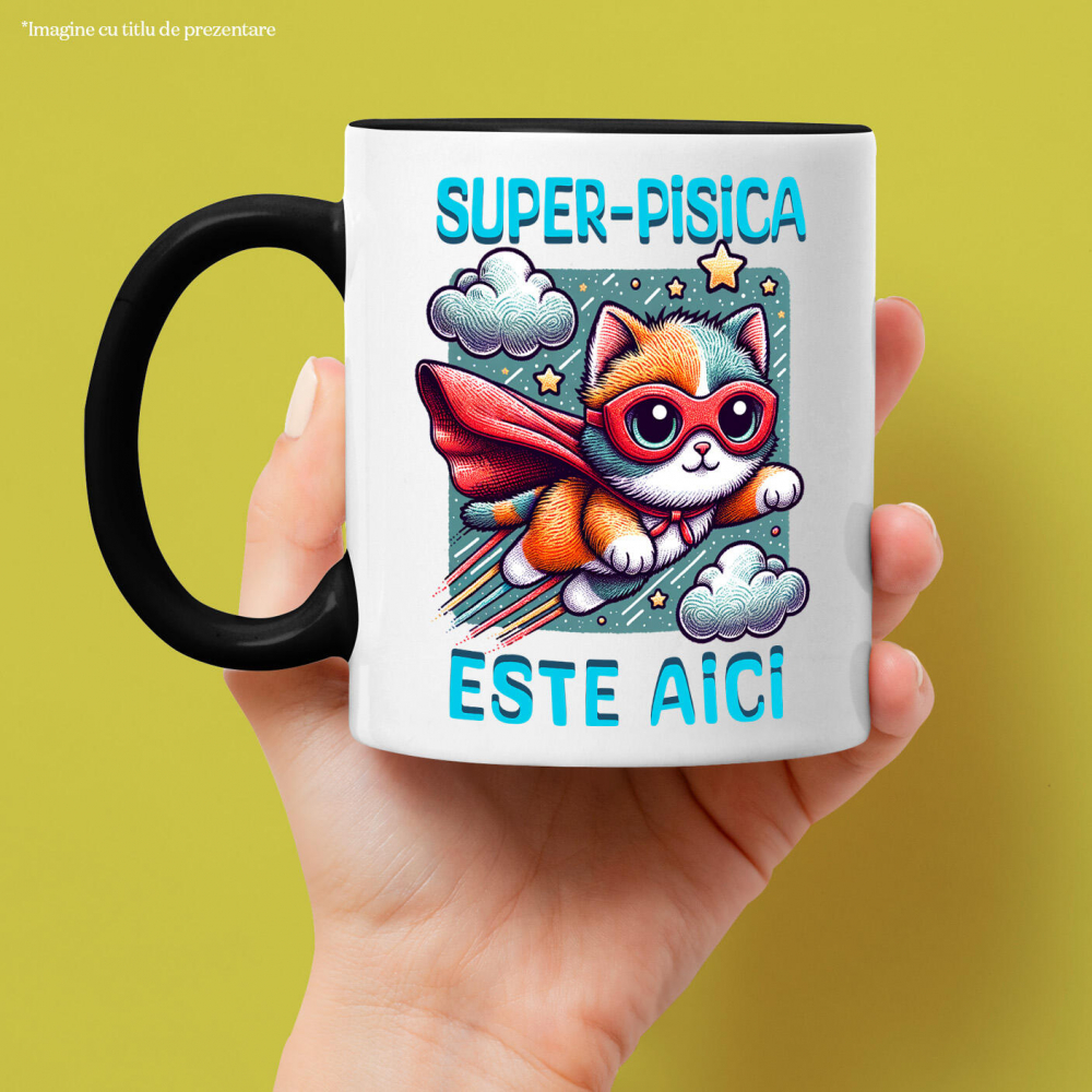 Cana Personalizata Super-Pisica Este Aici! Pisica Cu Pelerină și Masca De Super-Erou – Cadou Personalizat Pentru Familie și Copii [2]