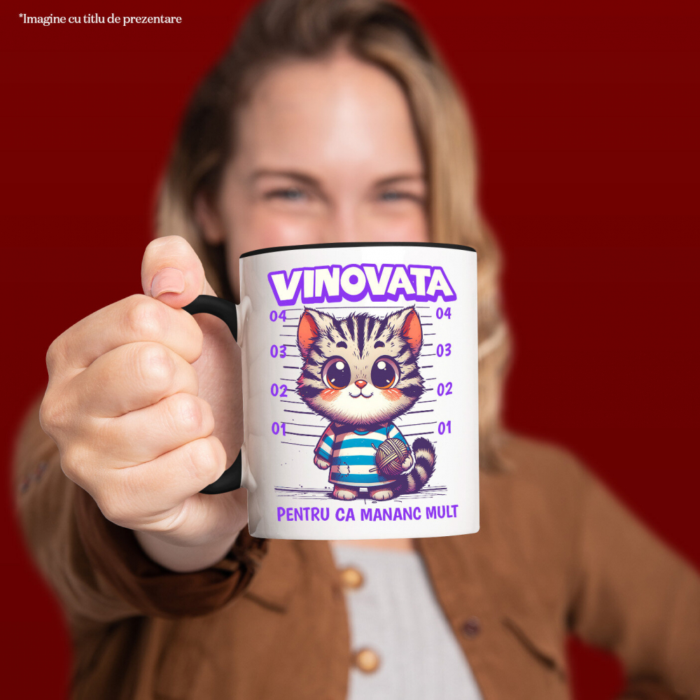 Cana Personalizata Pisica În Dungi Cu Ghem De Lână „Vinovată Pentru Că Mănânc Mult” – Cadou Amuzant Pentru Iubitorii De Pisici [2]
