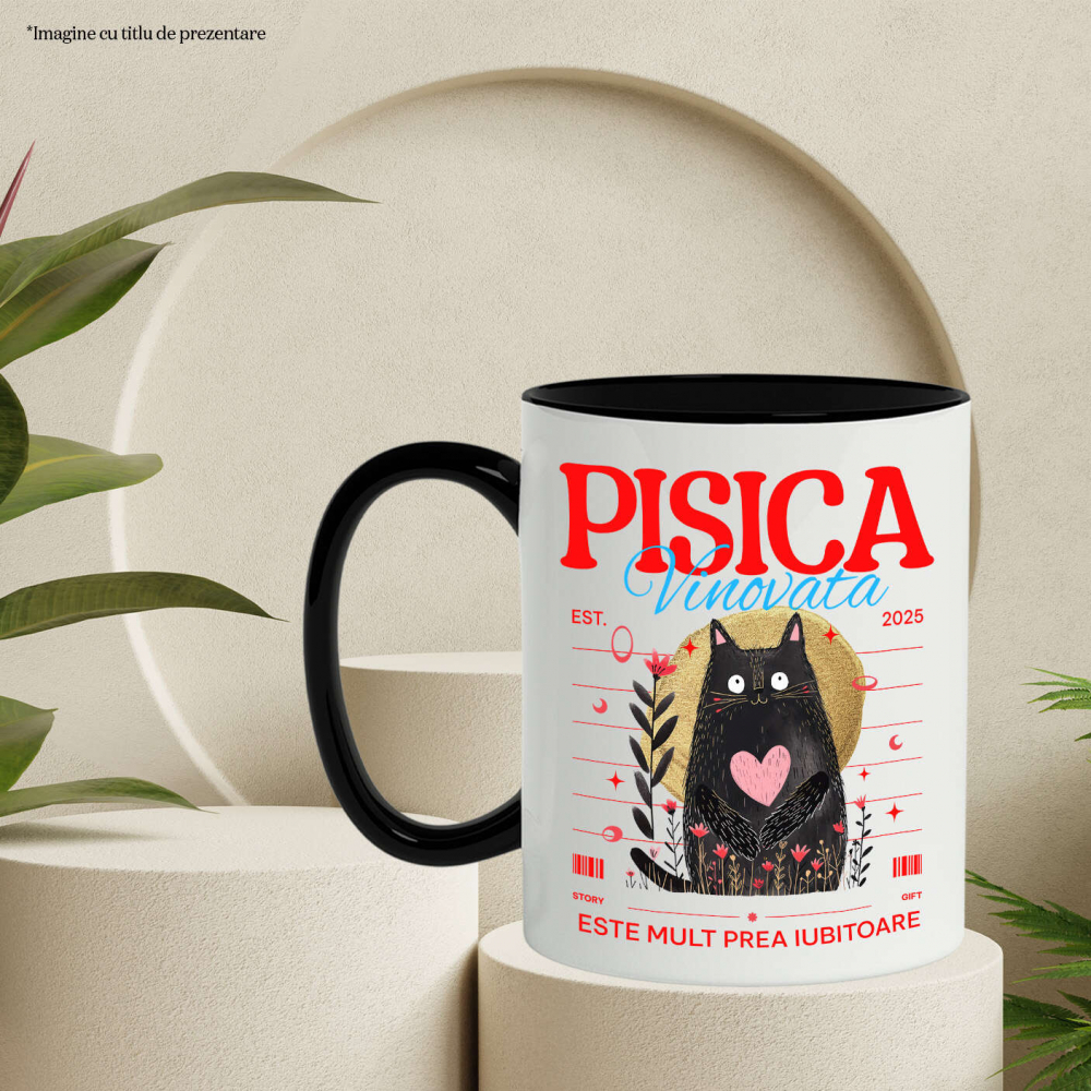 Cana Personalizata "Pisica Neagră cu Inima Roz - Cadou Amuzant pentru Iubitori de Pisici" [3]