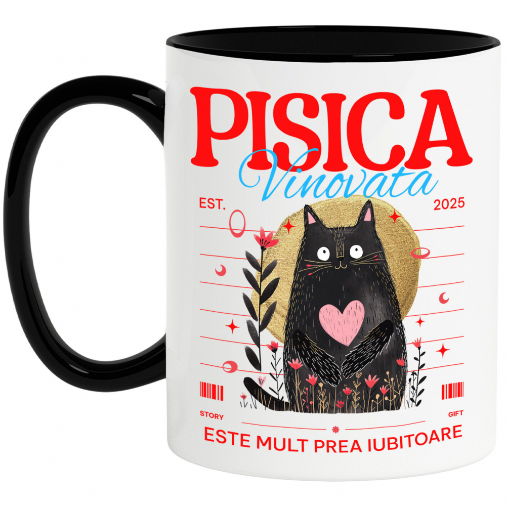 Cana Personalizata "Pisica Neagră cu Inima Roz - Cadou Amuzant pentru Iubitori de Pisici" [1]