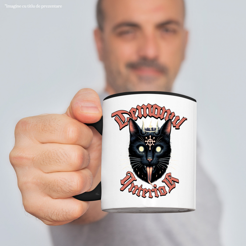 Cana Personalizata Pisica Neagră Stil Iluminați Halloween – Cadou „Demonul Interior” pentru Iubitorii De Pisici și Halloween [2]