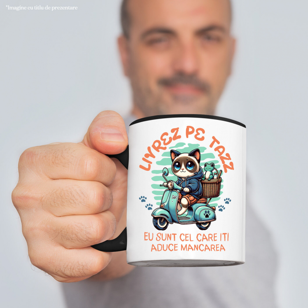 Cana Personalizata "Pisica Albastră cu Cos de Picnic și Broască Țestoasă - Livrare Mâncare Tazz, Cadou Amuzant pentru Copii și Familie" [2]