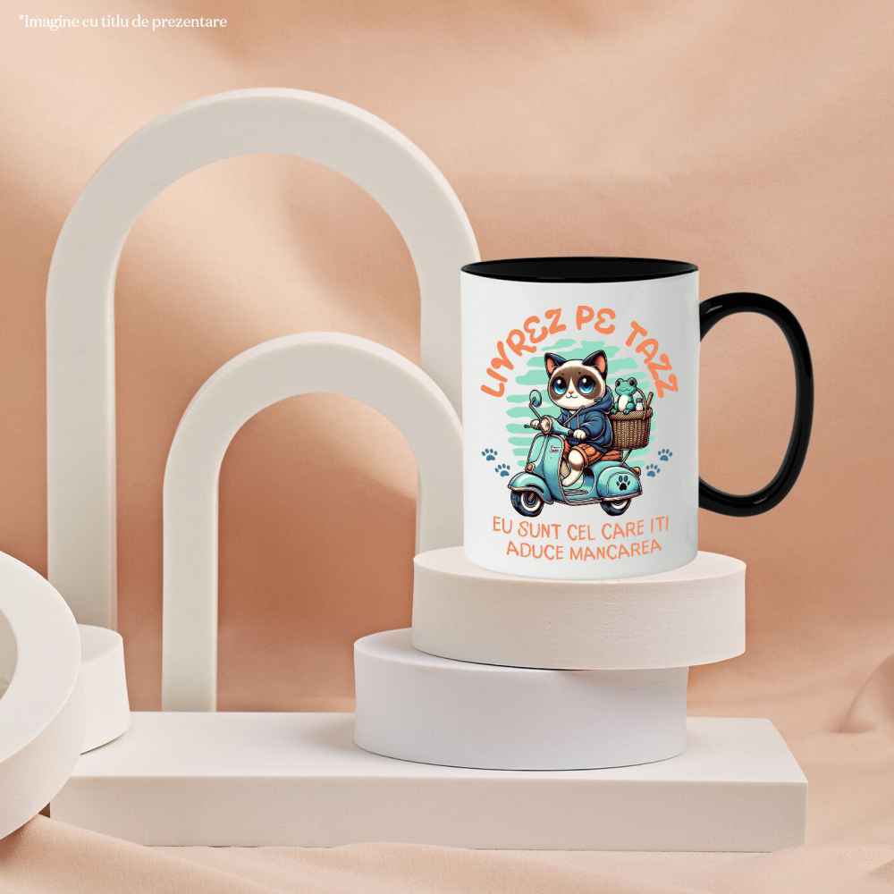 Cana Personalizata "Pisica Albastră cu Cos de Picnic și Broască Țestoasă - Livrare Mâncare Tazz, Cadou Amuzant pentru Copii și Familie" [3]