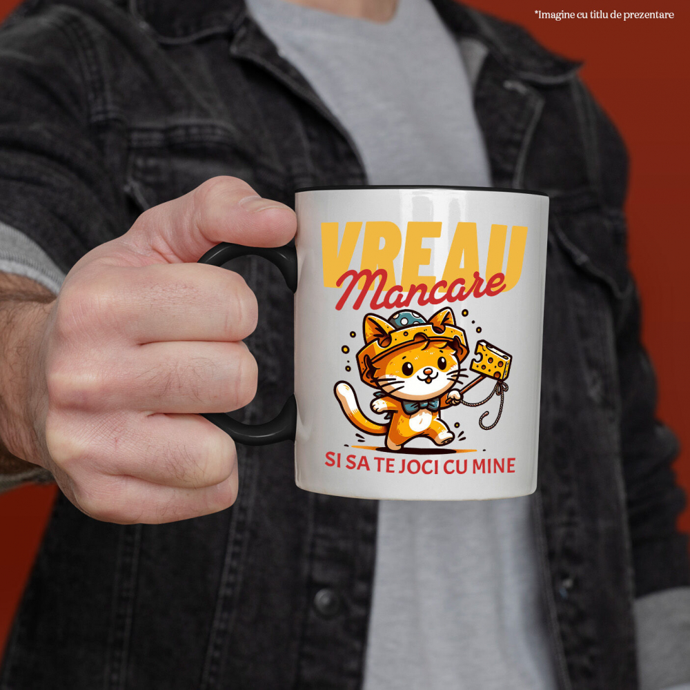 Cana Personalizata Pisica Portocalie Jucăușă „Vreau Mâncare și Să Te Joi Cu Mine” – Cadou Amuzant Pentru Iubitorii De Pisici [2]